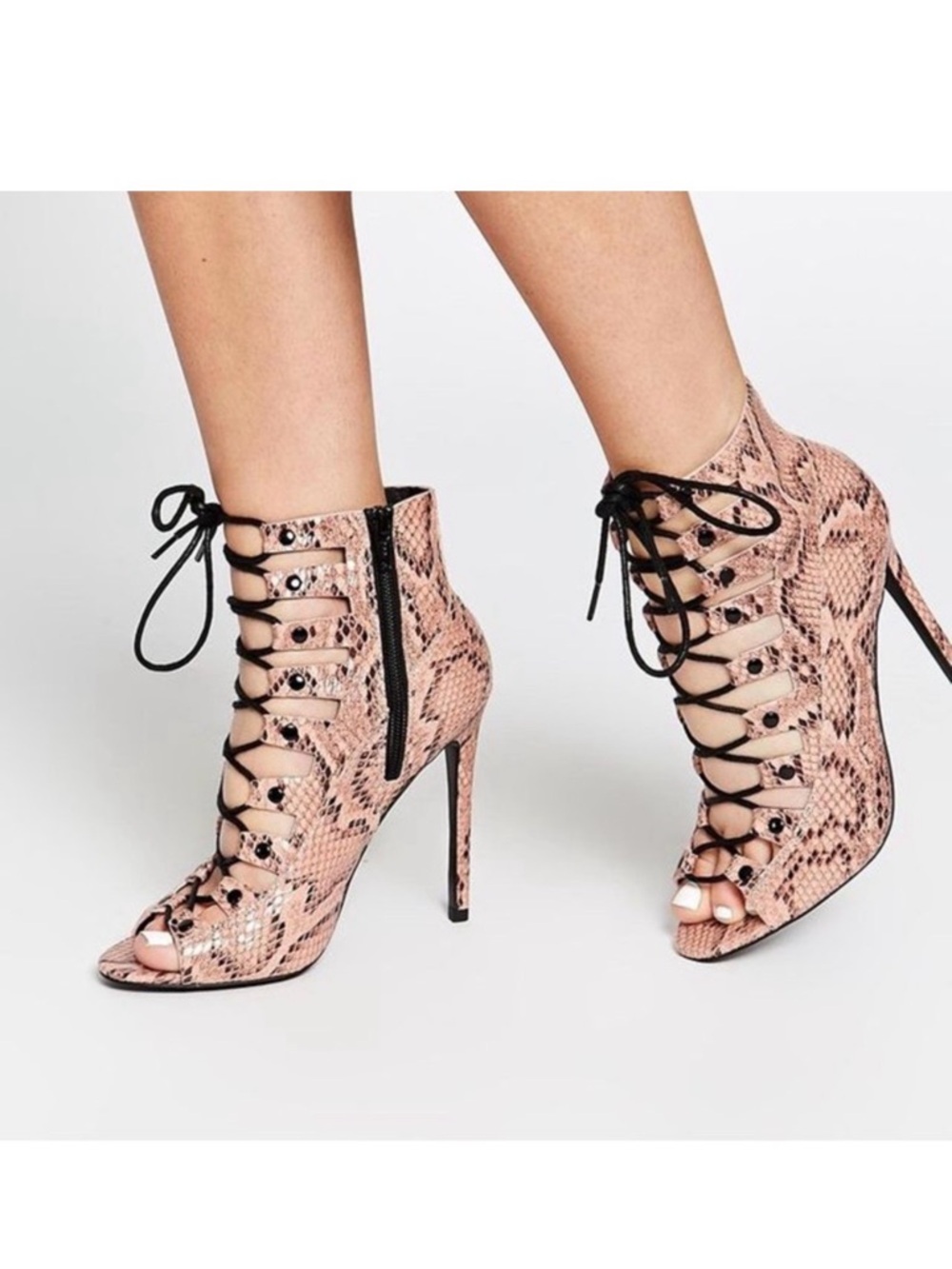 ASOS Ellery Mae Snakeskin Lace Up Heels Booties